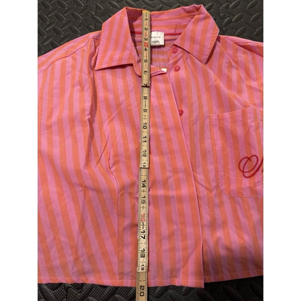 Anthropologie Maeve Monogram Cropped Shirt Sz S Crest Striped Button Up PJ Top - Picture 9 of 12